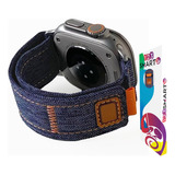 Pulseira Jeans 123 jans49 Marca 123smart Compativel Com Apple Watch Ultra 1 E 2 Iwatch Serie 9 8 7 6 5 4 3 2 1 Se 42mm 44mm 45mm 49mm Cor Cowboy Blue