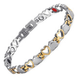 Pulseira Magn Dourada Feminina Coração Banhado Ouro 18k Luxo