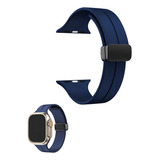Pulseira Magnética Silicone Para Apple Watch 42 44 45 E 49mm Cor Azul marinho