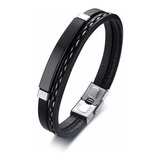 Pulseira Masculina Aço 316l Titânio Couro