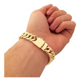 Pulseira Masculina Banhada Ouro 18k 16mm Oca Fecho Gaveta
