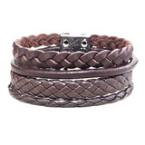 Pulseira Masculina Bracelete Couro Marrom Trançado