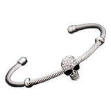 Pulseira Masculina Caveira Crânio Punk Esqueleto Prata C152