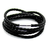 Pulseira Masculina Couro Fecho Trançada 5