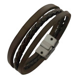 Pulseira Masculina Couro Grossa Basic Fecho