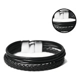 Pulseira Masculina Couro Preto