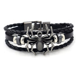 Pulseira Masculina Couro Trançado Preto Aranha