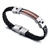 Pulseira Masculina De Couro Aço Inoxidável