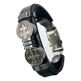 Pulseira Masculina De Couro Cruz Sagrada São Bento Bracelete