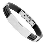 Pulseira Masculina Preta Em Silicone Couro E Aço Inoxidável Comprimento 6 Cm Diâmetro 6 Cm