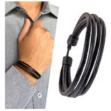 Pulseira Masculina Unissex Couro Premium Ajustável Preto