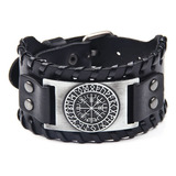 Pulseira Masculina Vikings Couro Legitimo Bracelete Executiv