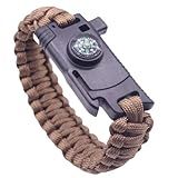Pulseira Militar Paracord De Sobrevivência- Bussola- Pederneira- Faca- Apito -MARROM-