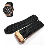 Pulseira P Hublot Big Bang Pneu Preta Fecho Rosê 25mm