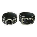 Pulseira Par Couro Legítimo Preto Fivela Prateada Argola