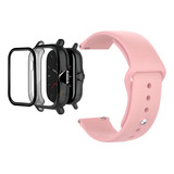 Pulseira Para Amazfit Gts 2 Mini Capa Case E Pelicula Cor Rosa Largura 20 Mm