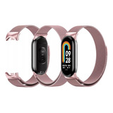 Pulseira Para Xiaomi Mi Smart Band 8 Milanesa Metal Aço Inox Cor Rose