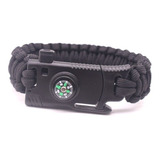 Pulseira Paracord Bracelete Bússola Apito E Lâmina Cor Preto