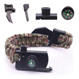 Pulseira Paracord Bússola Apito Lâmina Pederneira Cor Camuflado