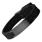 Pulseira Power Silicone Magnética Aço Inox Original   Preto