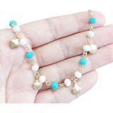 Pulseira Praia Mar Concha Colorida Folheada 18k Semi Joia