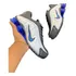 Pulseira Prata + Naike Shox R4 Macio Molas Branco Azul