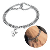Pulseira Prateada Cruz Dupla
