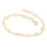Pulseira Rommanel Banhado Ouro 18k Peças Ovais Flores Bonito Comprimento 19 Cm Diâmetro 19 Cm
