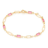 Pulseira Rommanel Infantil Peças Retangular Cristais 551617 Comprimento 15 Cm Cor Rosa
