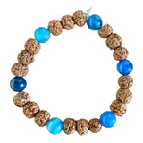 Pulseira Rudraksha E Ágata Azul Natural Contas Japamala
