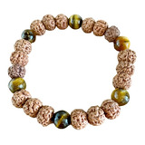Pulseira Rudraksha E Olho De Tigre Contas Japamala