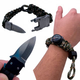 Pulseira Tática Militar Sobrevivência Faca Bússola Com Adaga