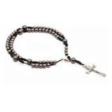 Pulseira Terço Católico Hematita Religioso Crucifixo Jesus Comprimento 23 Cm Cor Cinza Diâmetro 11 Cm