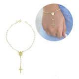 Pulseira Terço Pérola Prata 925 E Ouro Com Garantia Folheada