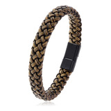 Pulseira Trançada Couro Aço Fecho Magnético Top Promoção