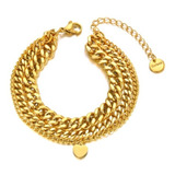Pulseira Três Camadas De Luxo Coração De Aço Inoxidável