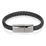 Pulseira Usb Carregador Para iPhone De Couro Preta 22 5cm