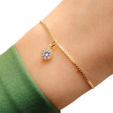 Pulseira Veneziana Com Pingente De Zircônia Folheada A Ouro.