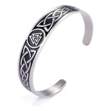 Pulseira Viking Masculina Aço Prateado Odin Nórdico Runa Top
