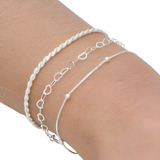 Pulseiras Femininas Prata Kit