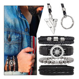 Pulseiras Masculinas Couro Kit C 04 Bússola Duplo Colar