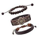 Pulseiras Masculinas De Couro Kit Bússola Marrom C 03