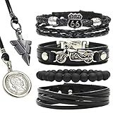 Pulseiras Masculinas Kit C 4 MOTOQUEIRO MOTO BLACK 2 Colares Flecha Moeda Premium 19cm 
