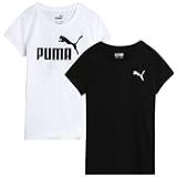 Puma Camiseta Feminina - Pacote Com 2 Camisetas Com Logotipo Principal Para Meninas - Camiseta Básica Atlética Gola Redonda Manga Curta (p-gg), Logotipo Branco/preto, G