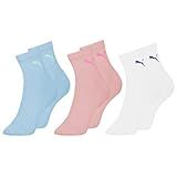 PUMA Kit 3 Pares Meia Feminina Esportiva Cano Médio Adulto 1 Azul Claro 1 Branco 1 Rosa 34 39