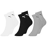 PUMA Kit 3 Pares Meia Feminina Esportiva Cano Médio Adulto 1 Branco 1 Cinza Mescla 1 Preto 34 39