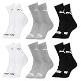 PUMA Kit 6 Pares De Meia Puma Cano Médio Sola Atoalhada Com Faixa Tensora Esportiva Unissex Adulto 2 Branco 2 Cinza 2 Preto 34 39