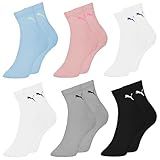 PUMA Kit 6 Pares Meia Malha Fina Respiravel Academia Esportiva Cano Médio Feminina Adulto 2 Brancas 1 Azul 1 Rosa Cinza 1 Preta 34 39