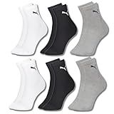 PUMA Kit 6 Pares Meia Malha Fina Respiravel Academia Esportiva Cano Médio Feminina Adulto 2 Brancos 2 Cinzas 2 Pretos 34 39