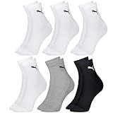 PUMA Kit 6 Pares Meias Cano Médio Calcanhar Verdadeiro Masculino Adulto- 4 Branco - 1 Cinza Mescla - 1 Preto- 39-43